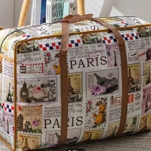 Paris Print Travel Bag with Brown Straps